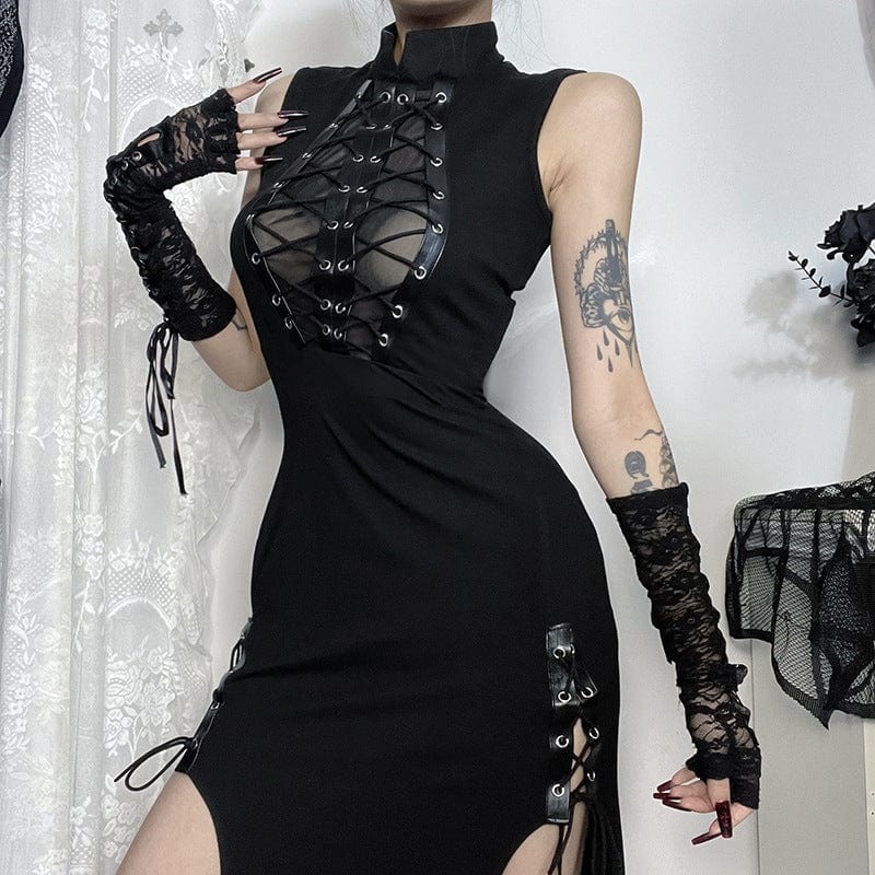 Seduction & Shadows – Gothic Maxi Dress mit heißen Cut-outs