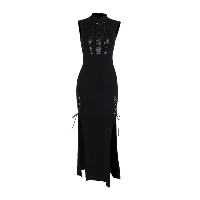 Seduction & Shadows – Gothic Maxi Dress mit heißen Cut-outs
