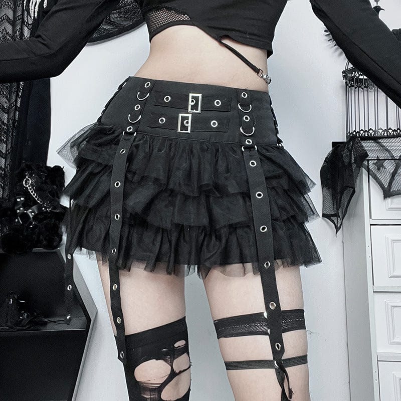 Gothic skirt with straps and mesh layers