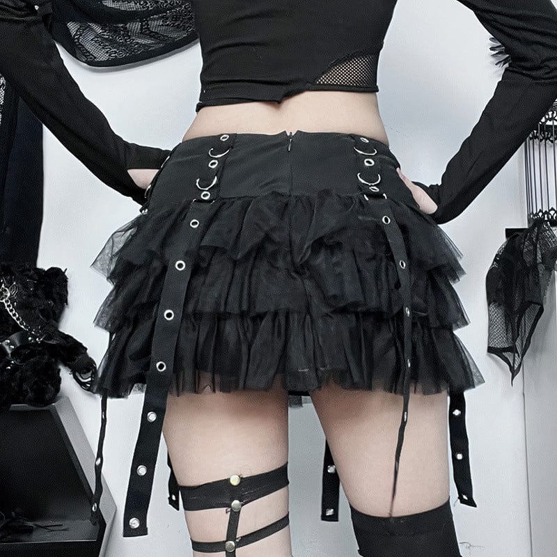Gothic skirt with straps and mesh layers