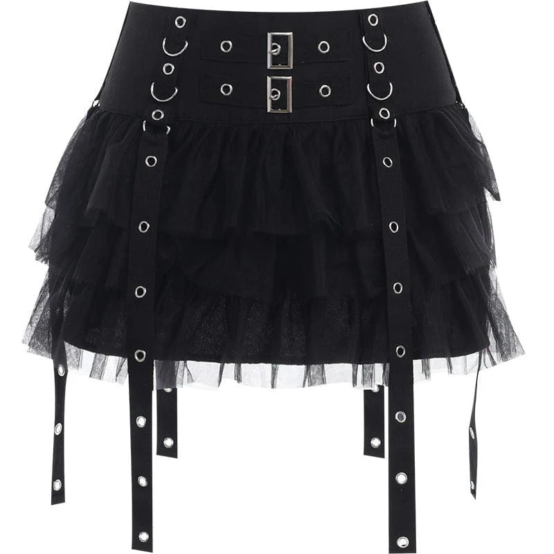 Gothic skirt with straps and mesh layers