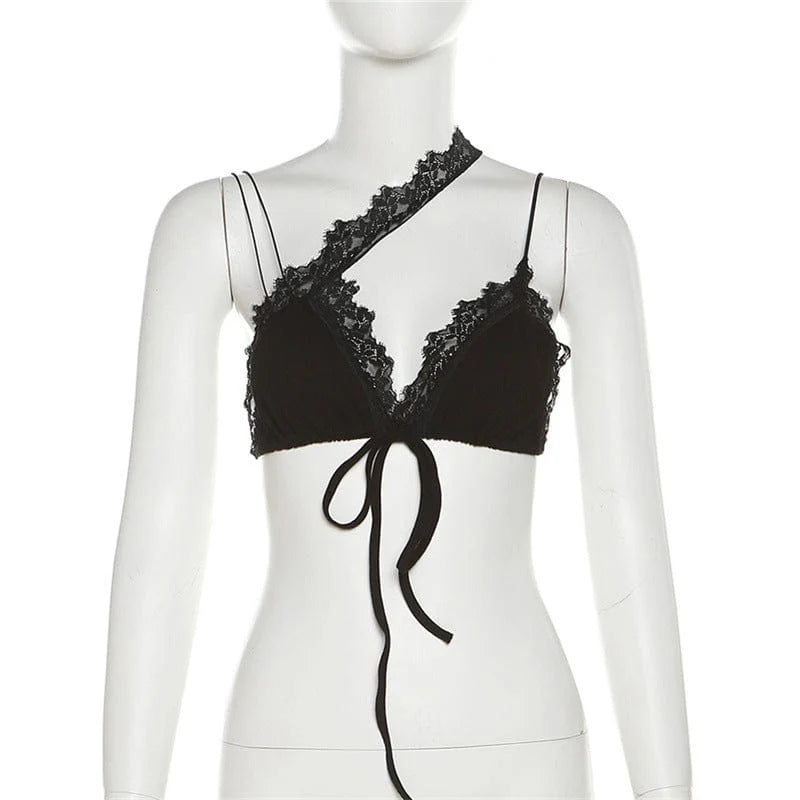 Asymmetrisches Neckholder Crop Top mit Schnürung