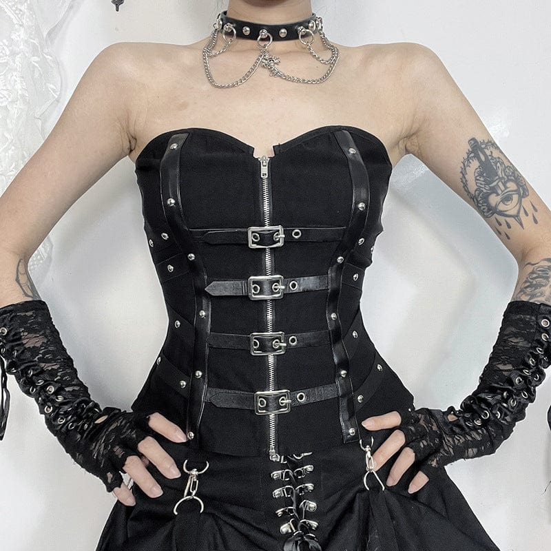 Punk-Bustier mit Schnallen und Trägerdetails
