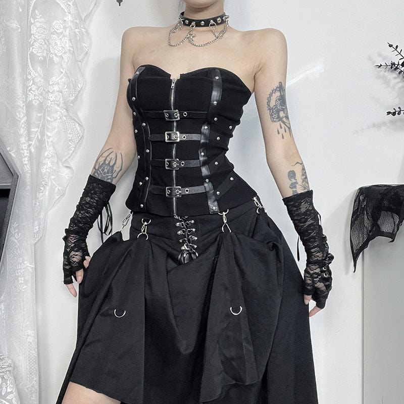 Punk-Bustier mit Schnallen und Trägerdetails