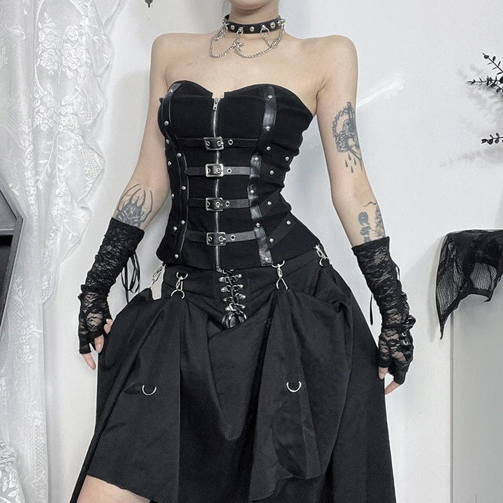 Punk-Bustier mit Schnallen und Trägerdetails