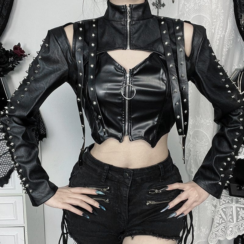 Rebellious faux leather cape – with zipper, straps &amp; punk attitude