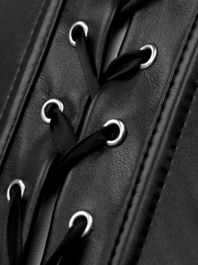 Dominantes Lederlook-Korsett Schwarz – Steampunk Bondage Bustier mit Schnallen & Frontzip