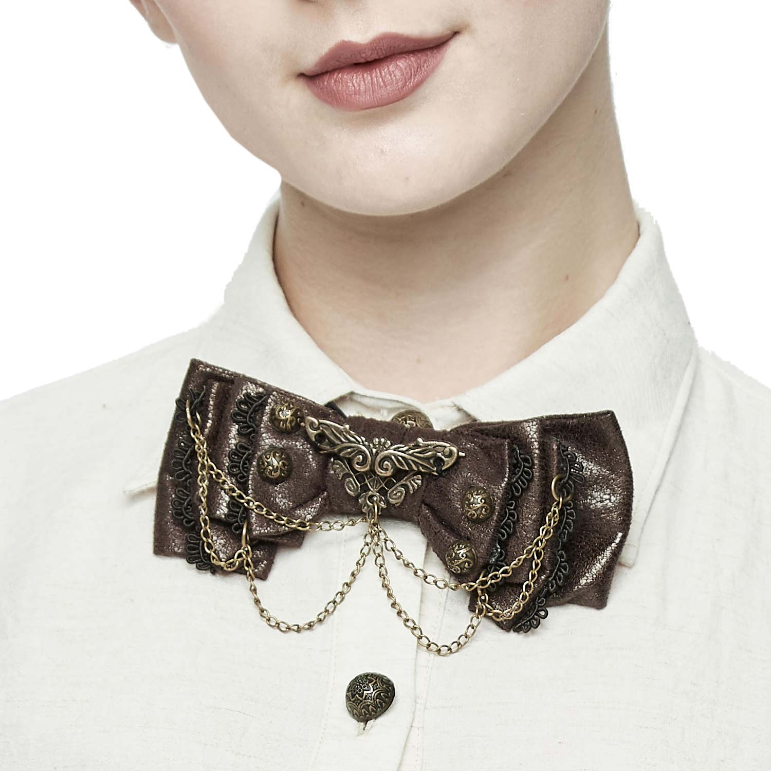 Devil Fashion – Steampunk Fliege „Chronos Relic Bow“ in Braun aus Lederimitat