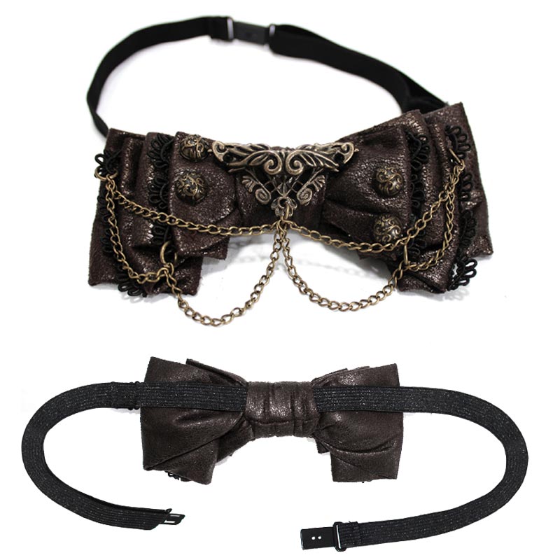 Devil Fashion – Steampunk Fliege „Chronos Relic Bow“ in Braun aus Lederimitat