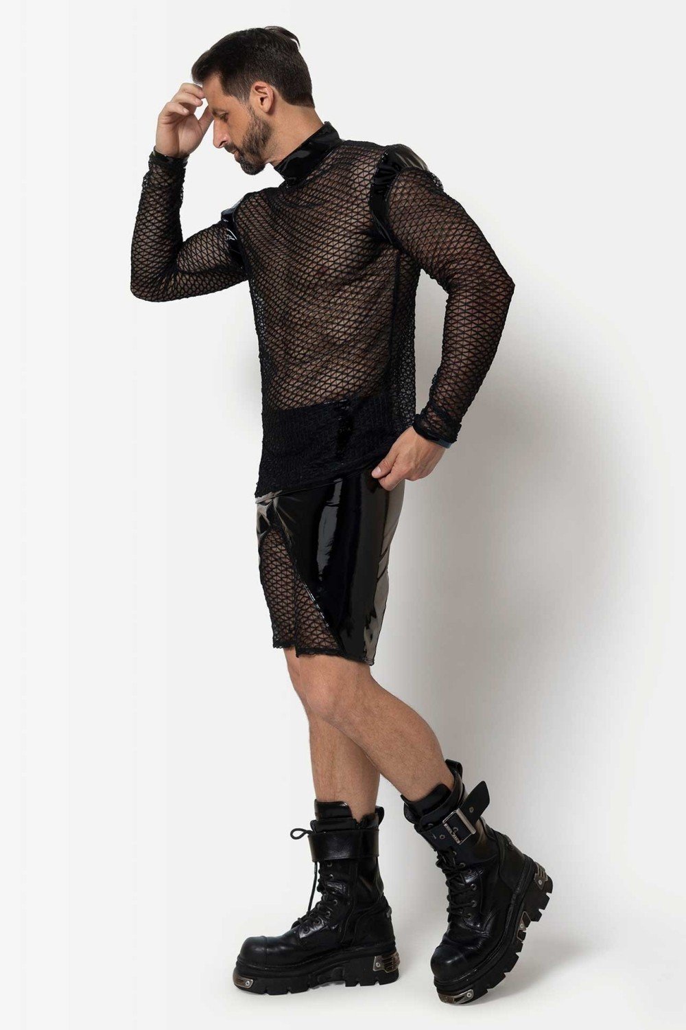 Patrice Catanzaro Leif Vinyl-Radlerhose in Schwarz mit Netzeinsatz