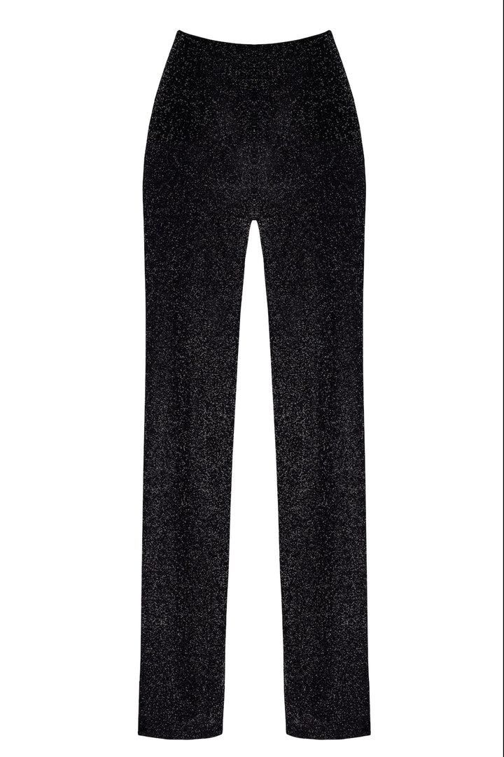 Transparente schwarze Tüll-Palazzo-Hose Onyx von Noir Handmade mit dezenten, schimmernden Silberfäden.