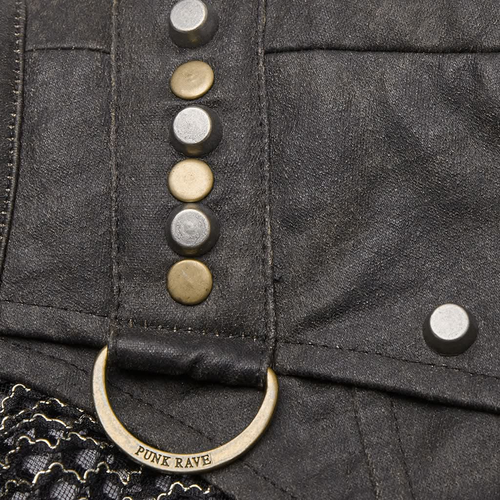 D-Ringe und Nieten an den Schultern – Punk Rave Steampunk Top