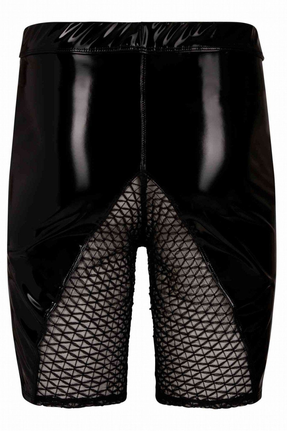 Die Rückseite der hautengen Leif Lackhose aus der L'Homme 6 Kollektion zeigt den knackigen Sitz am Gesäß und den elastischen Gummibund.