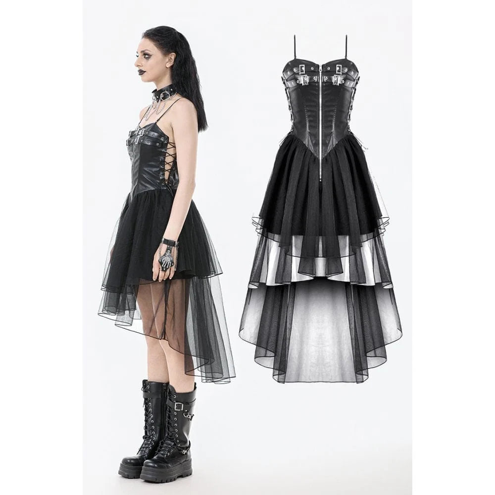 Dark in Love Isolde Buckled Corset Dress Gothic-Kleid aus Kunstleder & Mesh