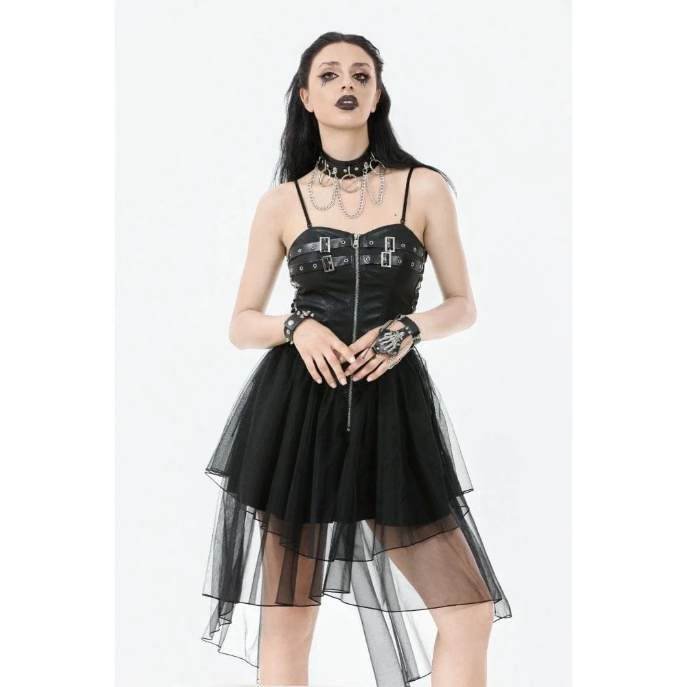Dark in Love Isolde Buckled Corset Dress Gothic-Kleid aus Kunstleder & Mesh
