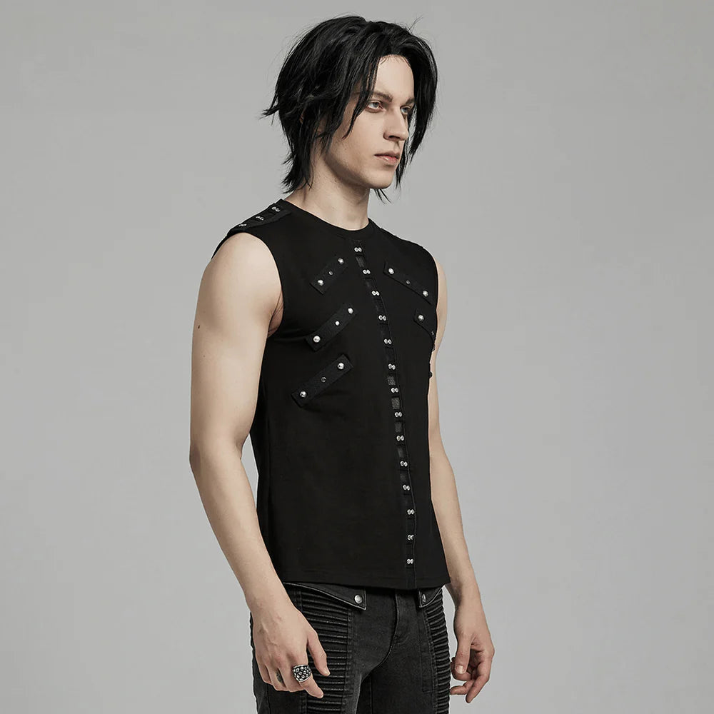 Seitenprofil des PUNK RAVE Tanktops zur Darstellung des leicht taillierten Schnitts.