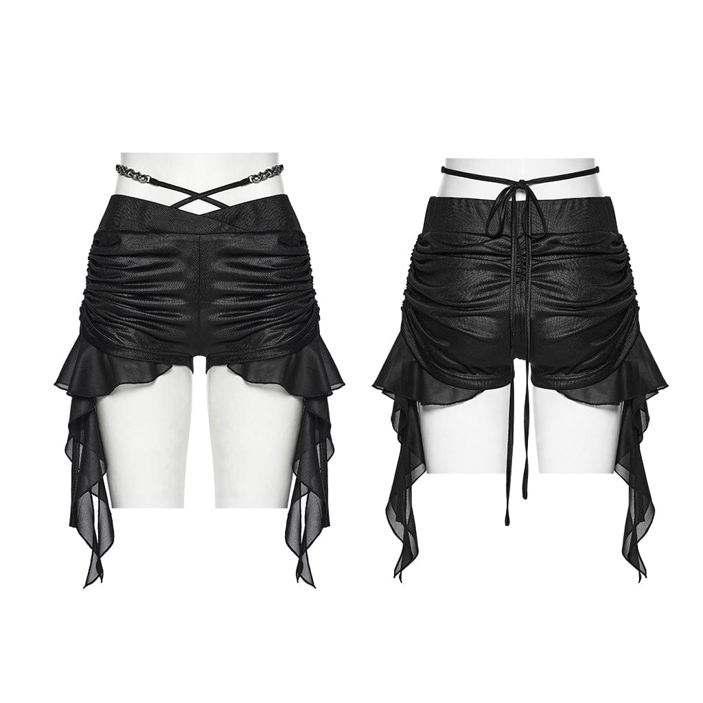 Rückansicht der enganliegenden Gothic-Shorts mit elastischem Bund für optimale Passform.