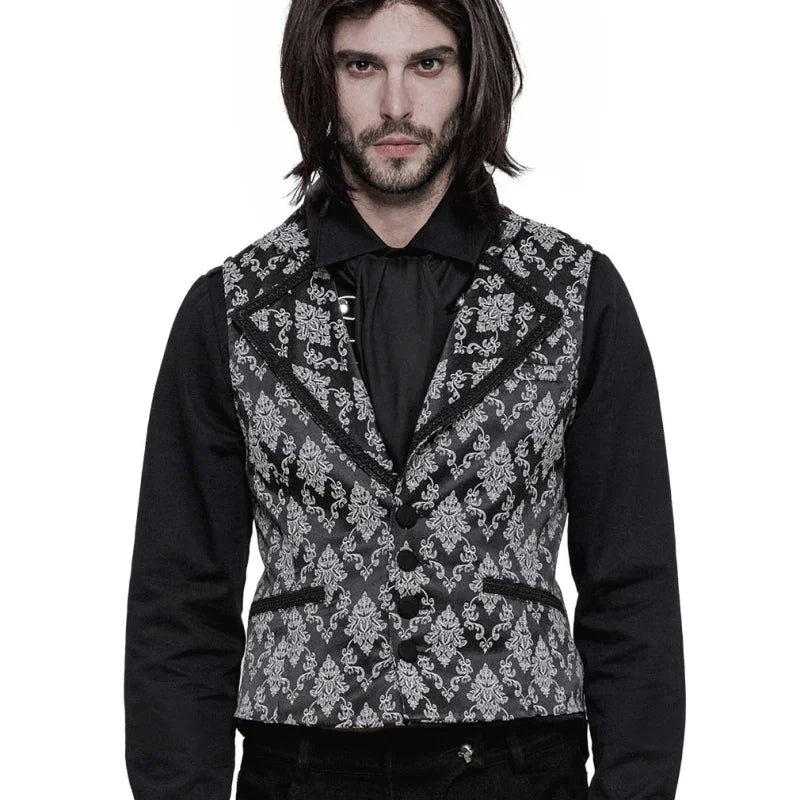 Punk Rave – Viktorianische Damast-Weste „Velarium Obscura“ in Schwarz-Weiß