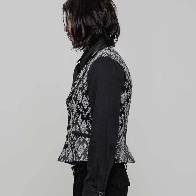 Punk Rave – Viktorianische Damast-Weste „Velarium Obscura“ in Schwarz-Weiß