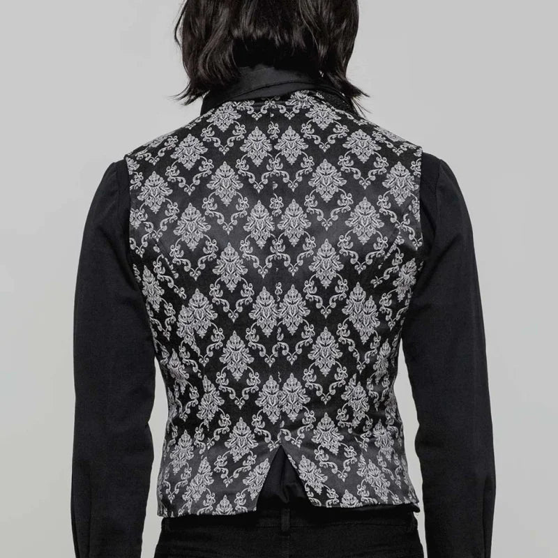 Punk Rave – Viktorianische Damast-Weste „Velarium Obscura“ in Schwarz-Weiß