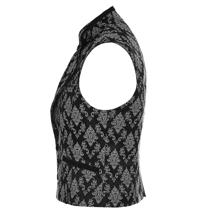 Punk Rave – Viktorianische Damast-Weste „Velarium Obscura“ in Schwarz-Weiß