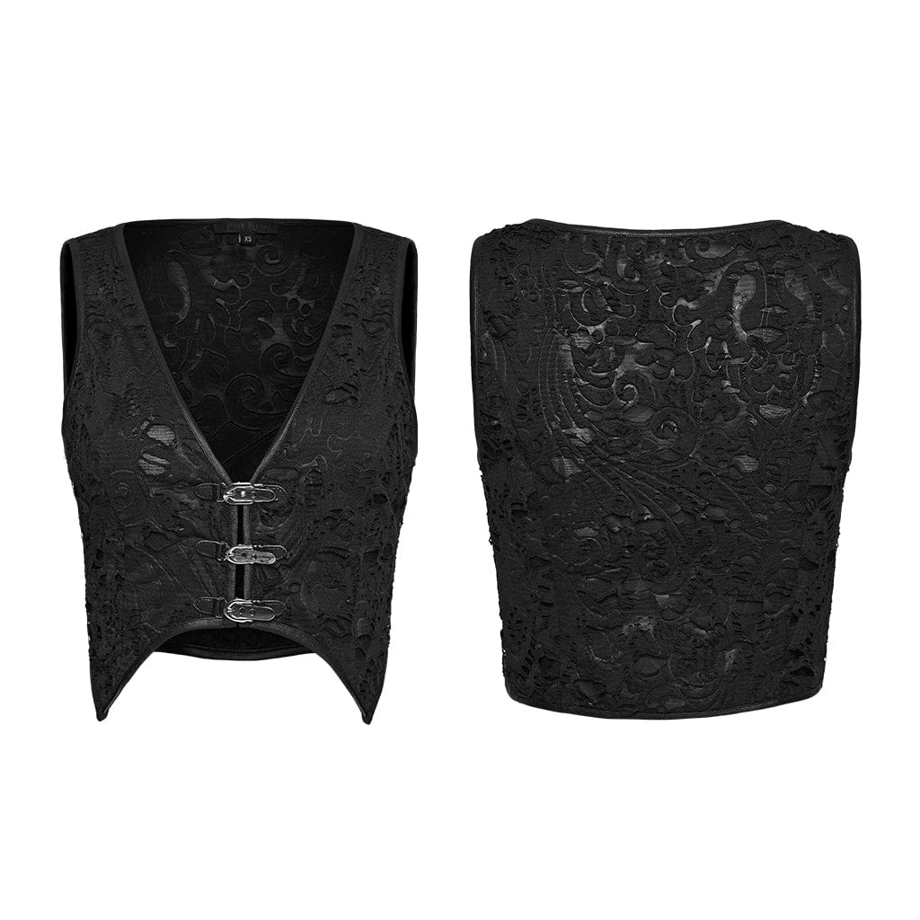 Punk Rave Gothic-Jacquard-Weste Vesperalia – Kurzes Top mit Schnallenverschluss