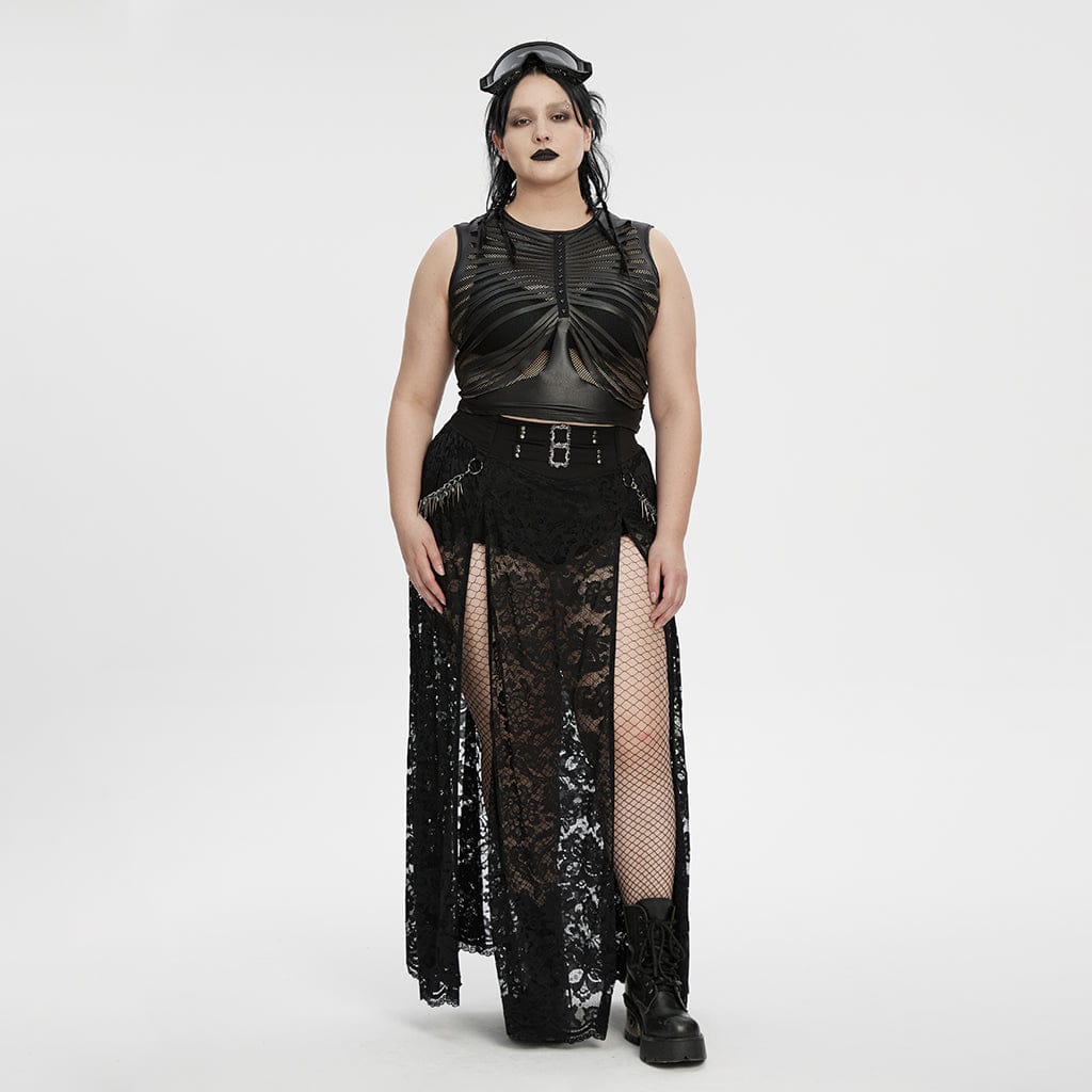 Punk Rave Cyber-Punk Crop Top – Wetlook-Tanktop mit Netz & Nieten