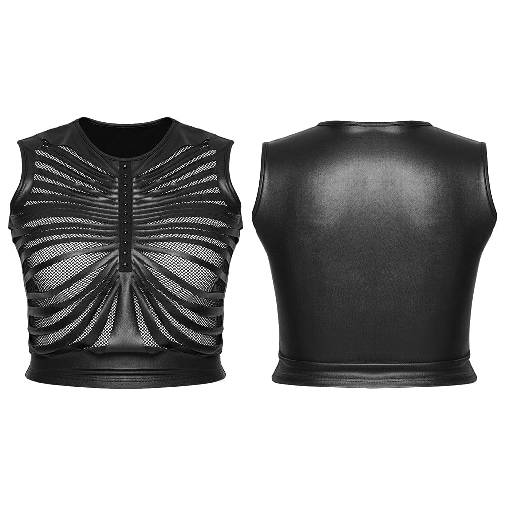 Punk Rave Cyber-Punk Crop Top – Wetlook-Tanktop mit Netz & Nieten