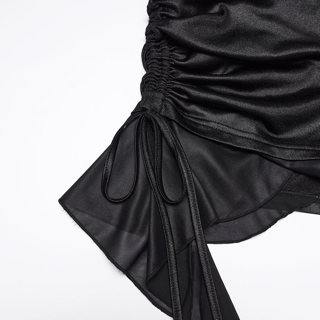 Punk Rave Punk-Shorts mit Tunnelzug – Gothic Shorts mit Raffung & Chiffon-Drapierung