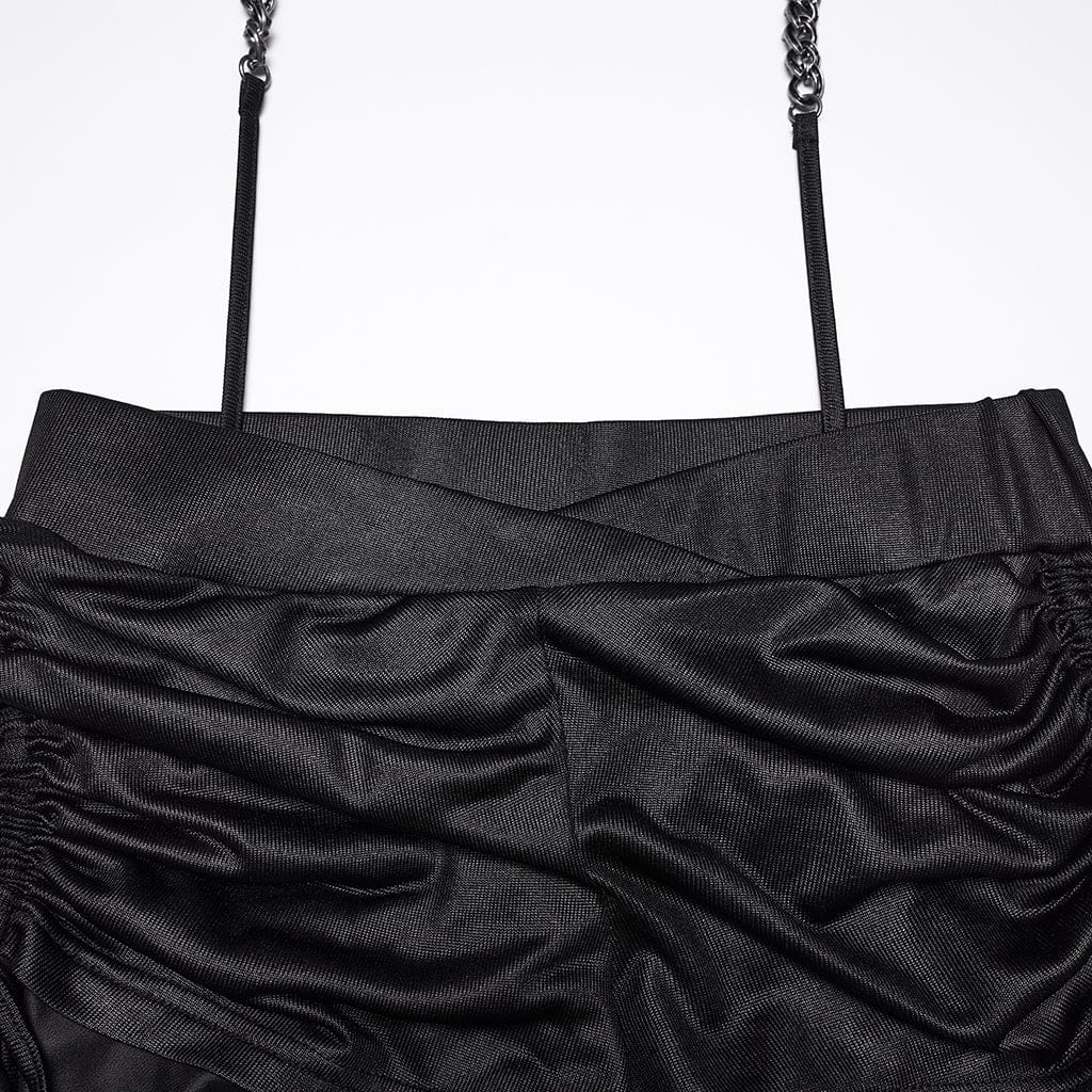 Punk Rave Punk-Shorts mit Tunnelzug – Gothic Shorts mit Raffung & Chiffon-Drapierung