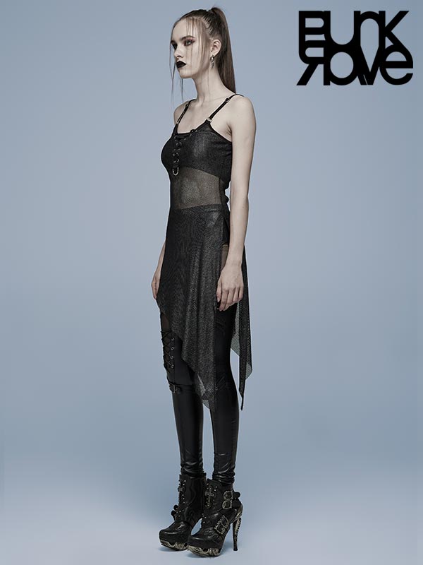 Punk Rave Mesharmor transparentes Silber-Netzkleid mit Schnürung