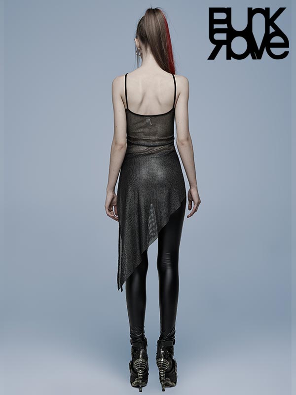 Punk Rave Mesharmor transparentes Silber-Netzkleid mit Schnürung