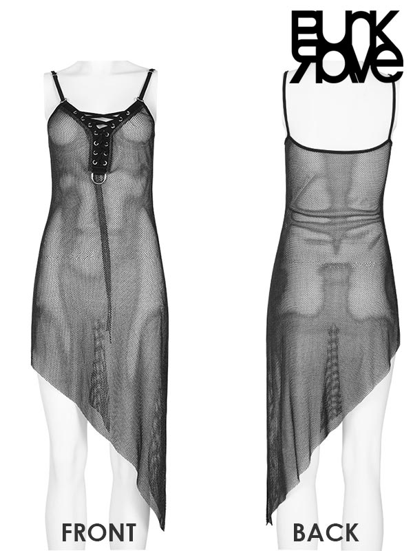 Punk Rave Mesharmor transparentes Silber-Netzkleid mit Schnürung