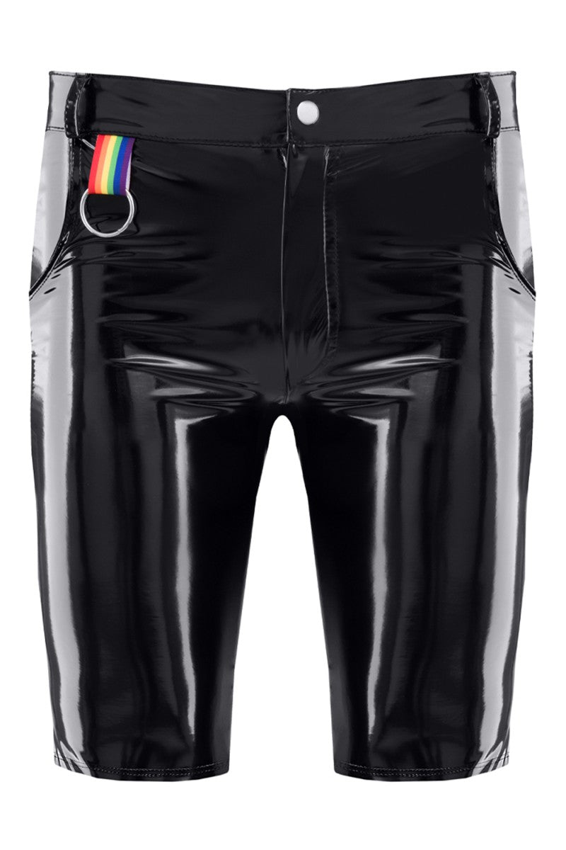 Detailansicht der rechten Vorderseite mit dem Metall-O-Ring am Regenbogen-Schlüsselband für Accessoires.
