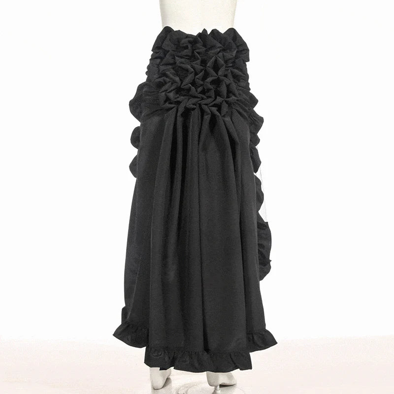 RQ-BL – Viktorianischer Tüll-Bustle Rock mit Rüschen & Schleppe