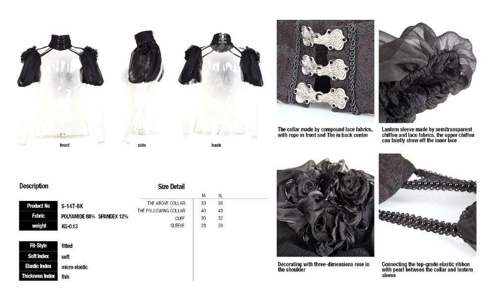 Viktorianischer Bolero-Kragen – Schwarze Puffärmel & Spitze