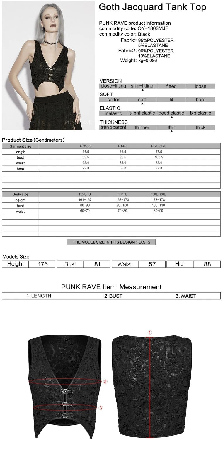 Punk Rave Gothic-Jacquard-Weste Vesperalia – Kurzes Top mit Schnallenverschluss