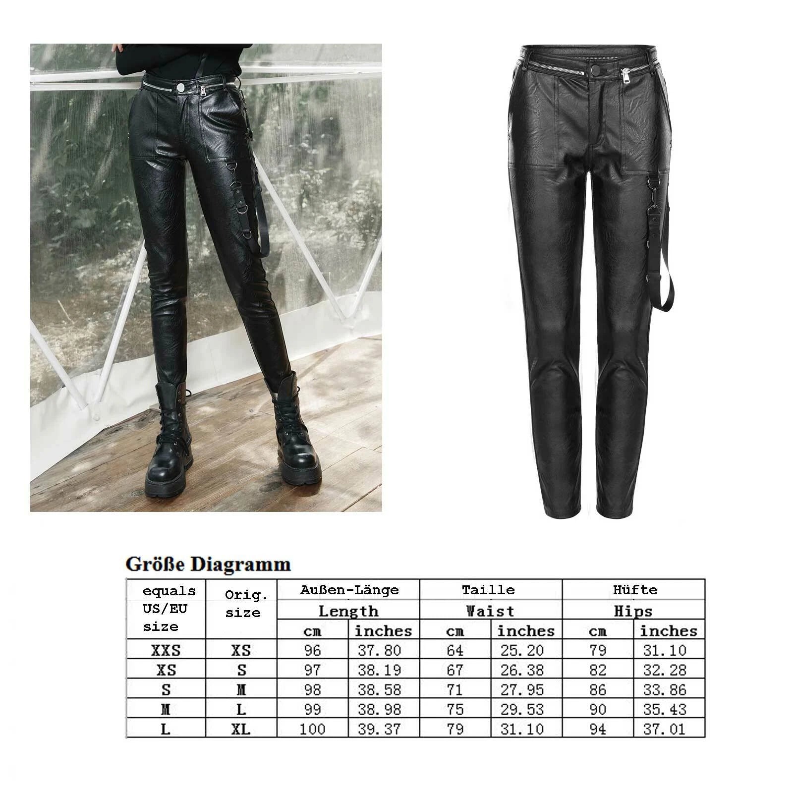 Punk Rave Damen Kunstleder-Riemenhose mit D-Ringen