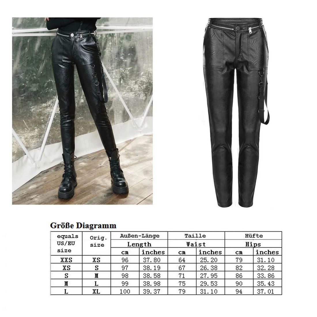 Punk Rave Damen Kunstleder-Riemenhose mit D-Ringen
