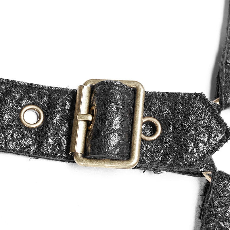 Gothic Harness Skirt – Schwarzer Steampunk Käfigrock aus Kunstleder.