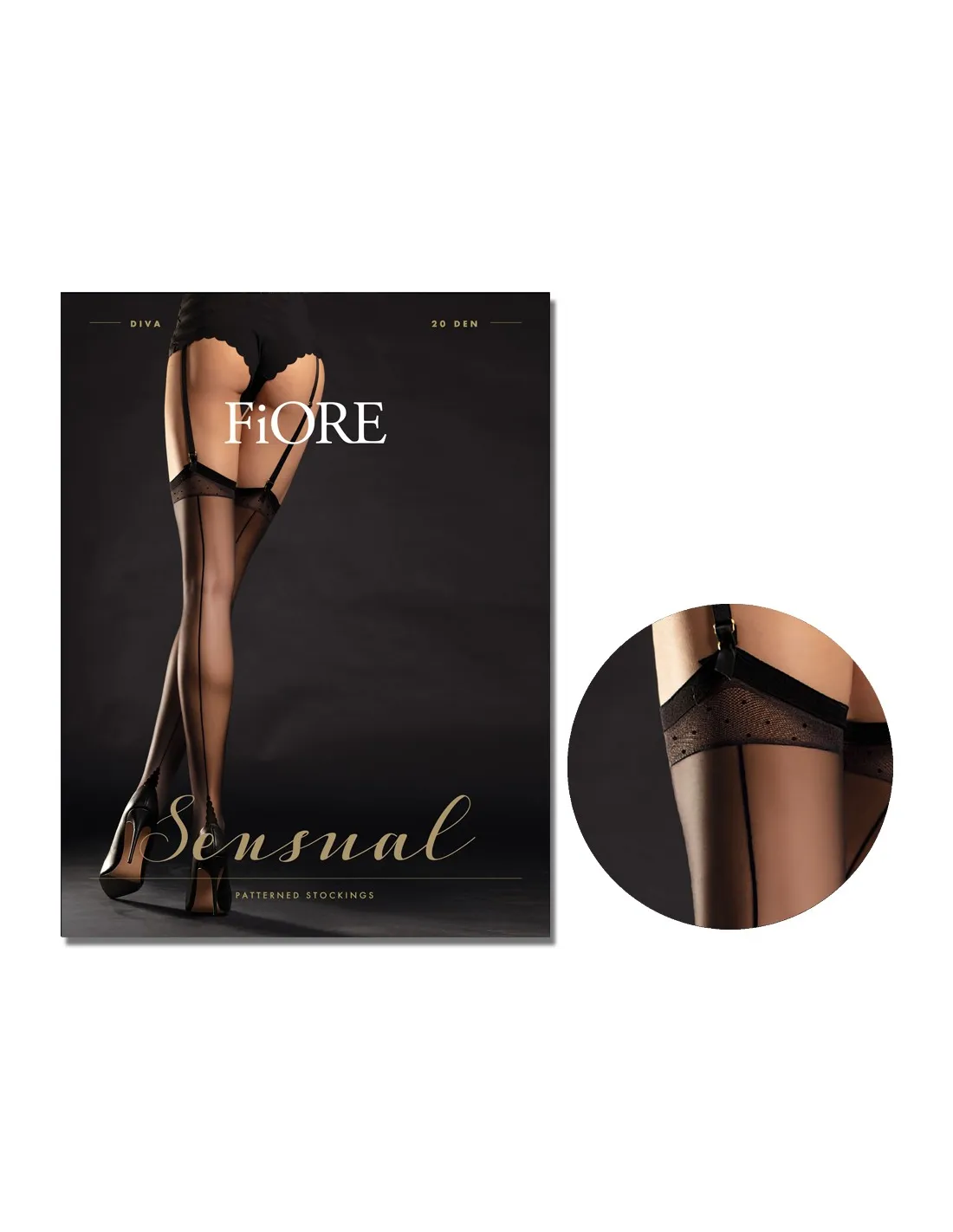 Fiore Diva Damen Strapsstrümpfe 20 DEN schwarz mit Naht und kubanischem Absatz