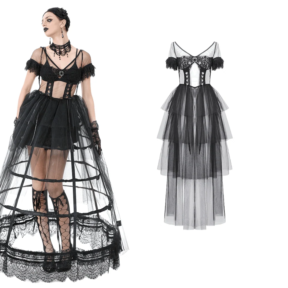 Dark in Love Whispering Shadows Gothic Mesh-Maxikleid Schwarz