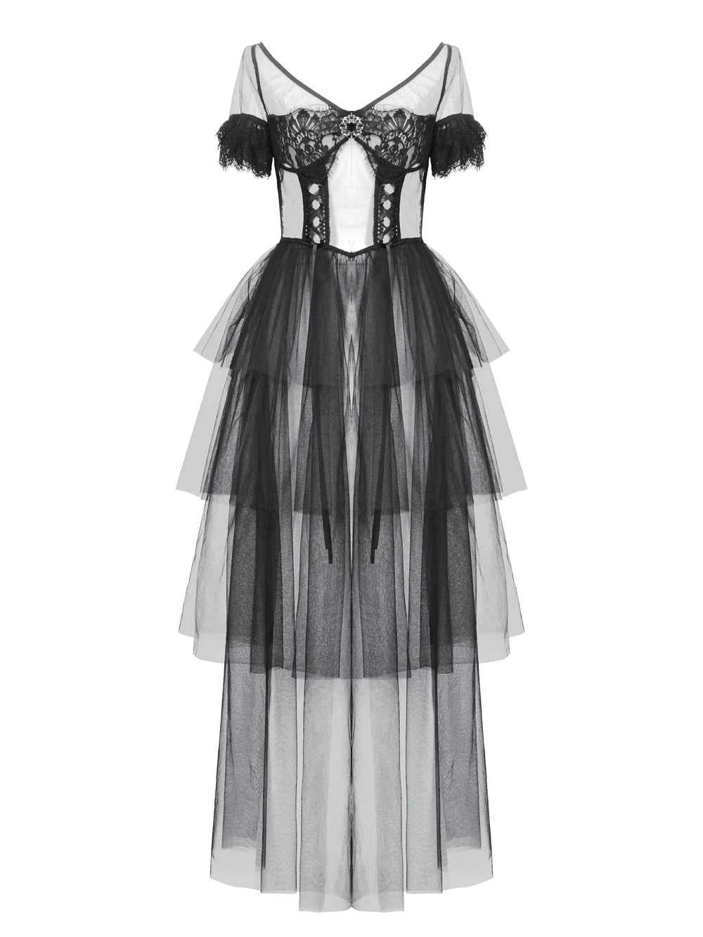 Dark in Love Whispering Shadows Gothic Mesh-Maxikleid Schwarz
