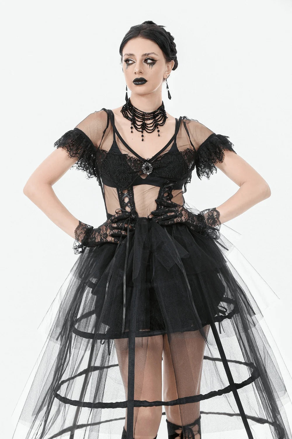 Dark in Love Whispering Shadows Gothic Mesh-Maxikleid Schwarz