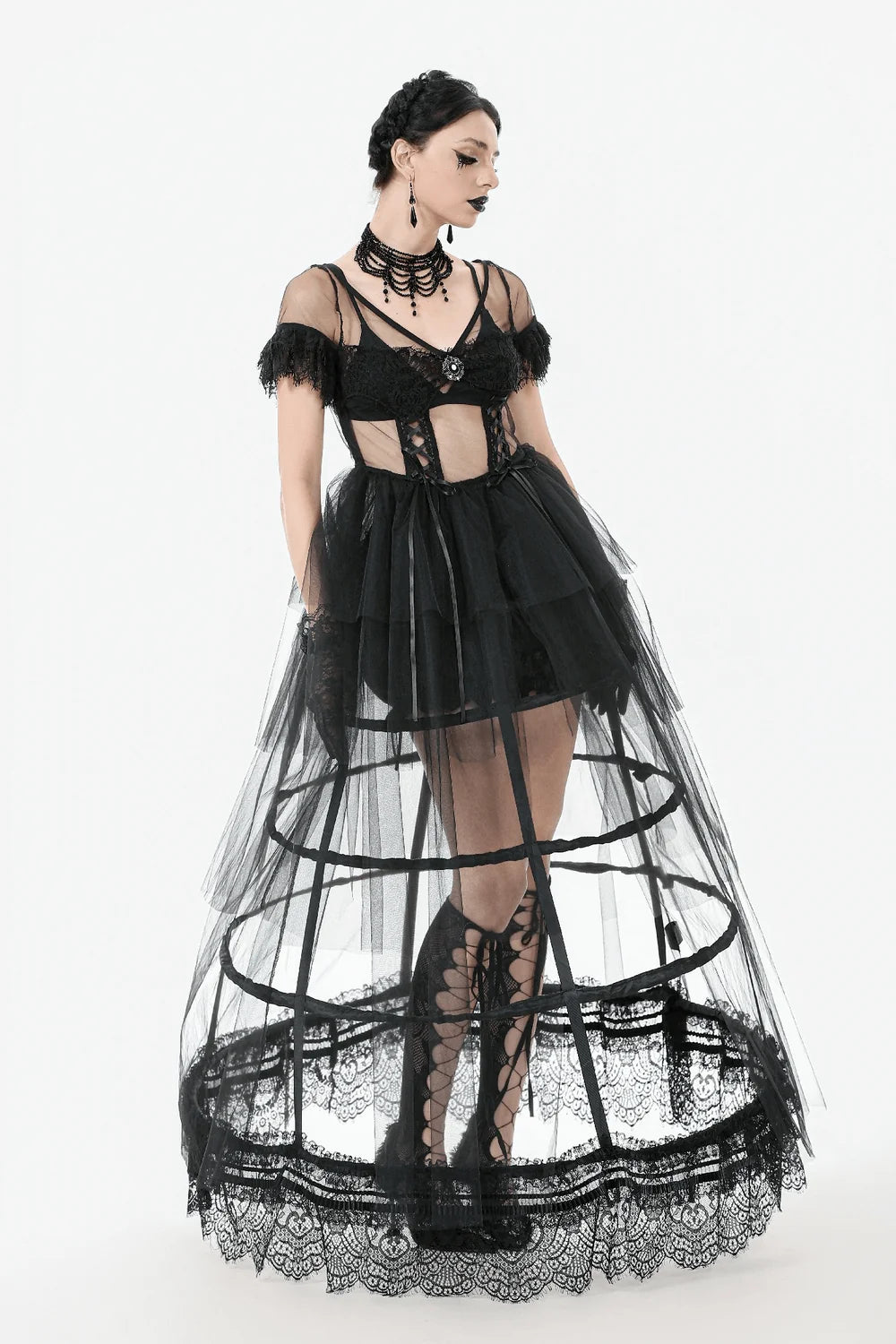 Dark in Love Whispering Shadows Gothic Mesh-Maxikleid Schwarz