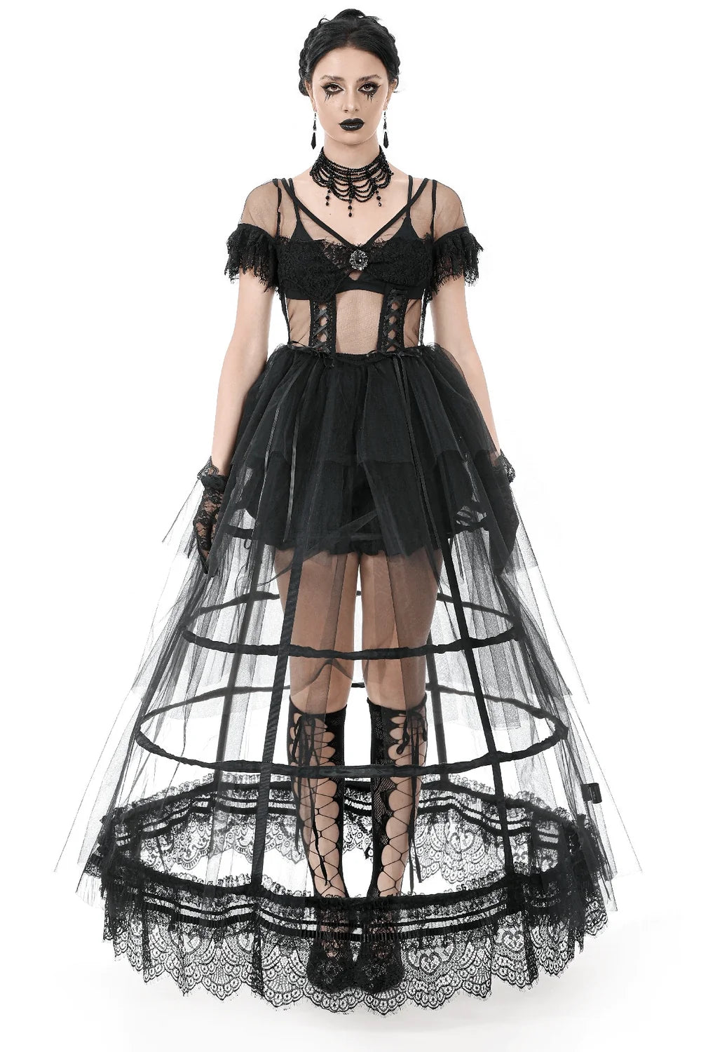 Dark in Love Whispering Shadows Gothic Mesh-Maxikleid Schwarz