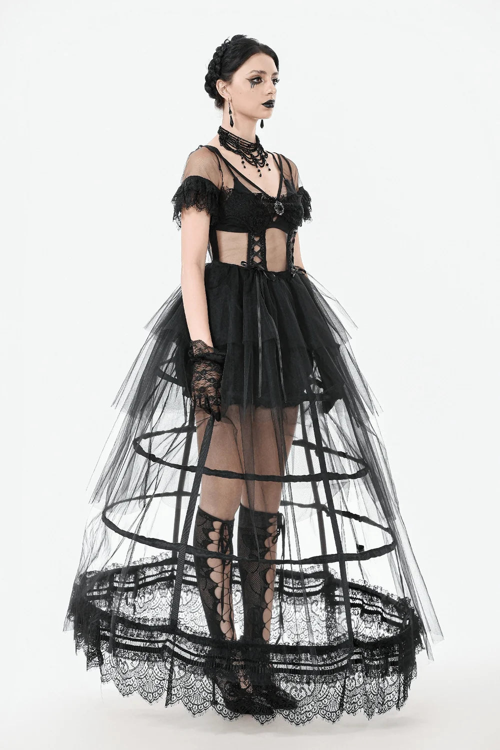 Dark in Love Whispering Shadows Gothic Mesh-Maxikleid Schwarz
