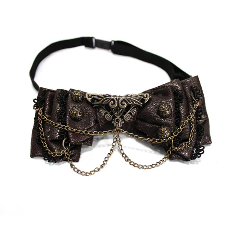 Devil Fashion – Steampunk Fliege „Chronos Relic Bow“ in Braun aus Lederimitat
