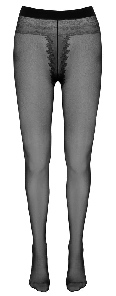 Seductive open-crotch tights with decorative seam &amp; lace waistband