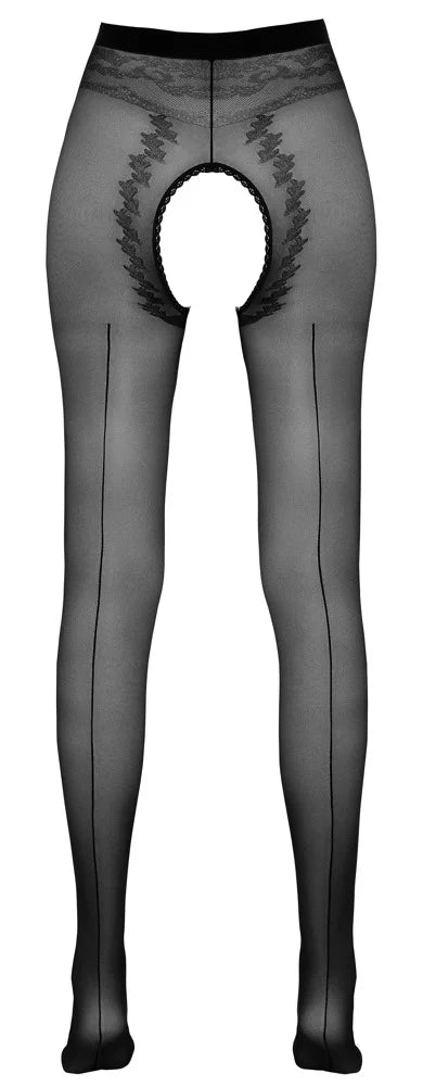 Seductive open-crotch tights with decorative seam &amp; lace waistband